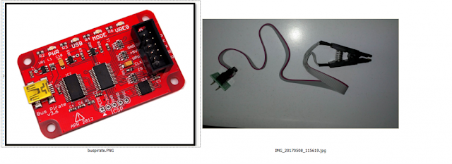 Bus Pirate and SOIC Pin 8 connector setup.